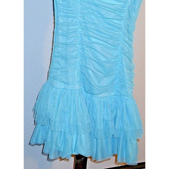 Party Dress by Josh & Jazz Lgt Blue Ruffles One Shoulder Strap Short  Size 3/4 - Picture 6 of 7